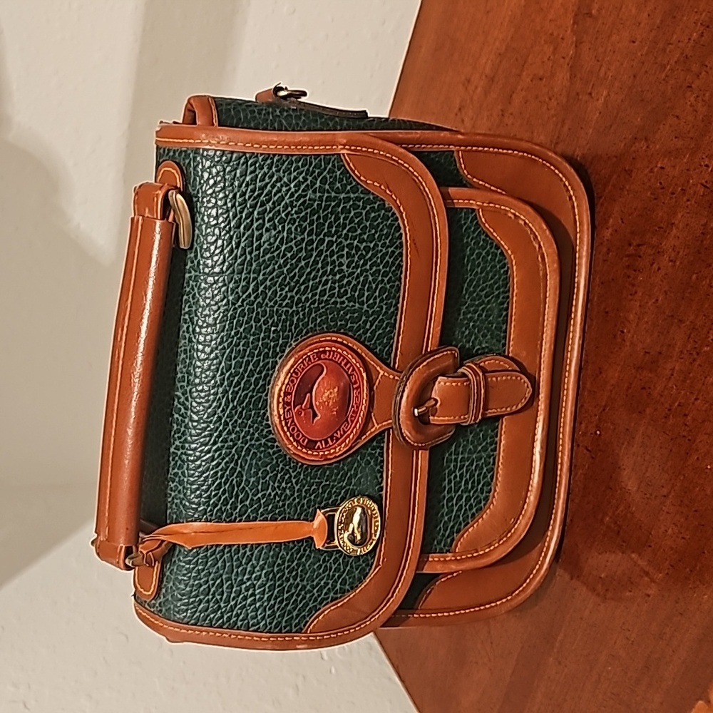 Dooney & Bourke Green and Tan Leather Satchel